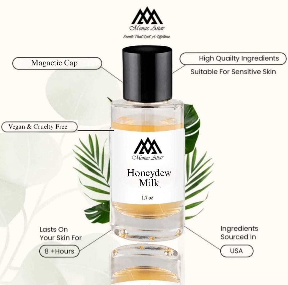Honeydew Milk Gourmand Fragrance, a sweet tangy scent, smells like ripe juicy honeydew melon in creamy milk, vegan an animal cruelty free, magnetic cap, high quality 