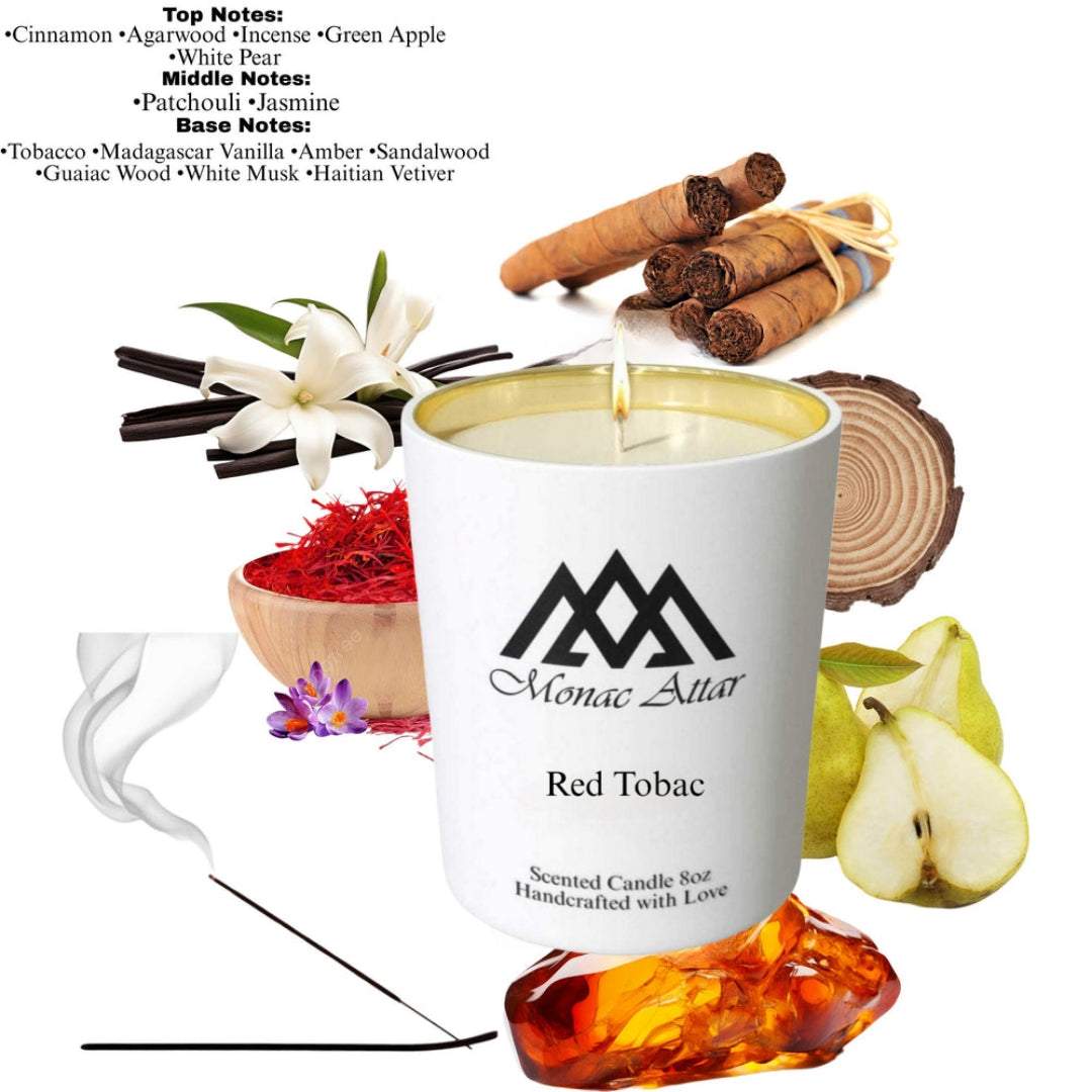 Fragrance notes of Red Tobac Candle – home fragrance profile inspired by designer classics
