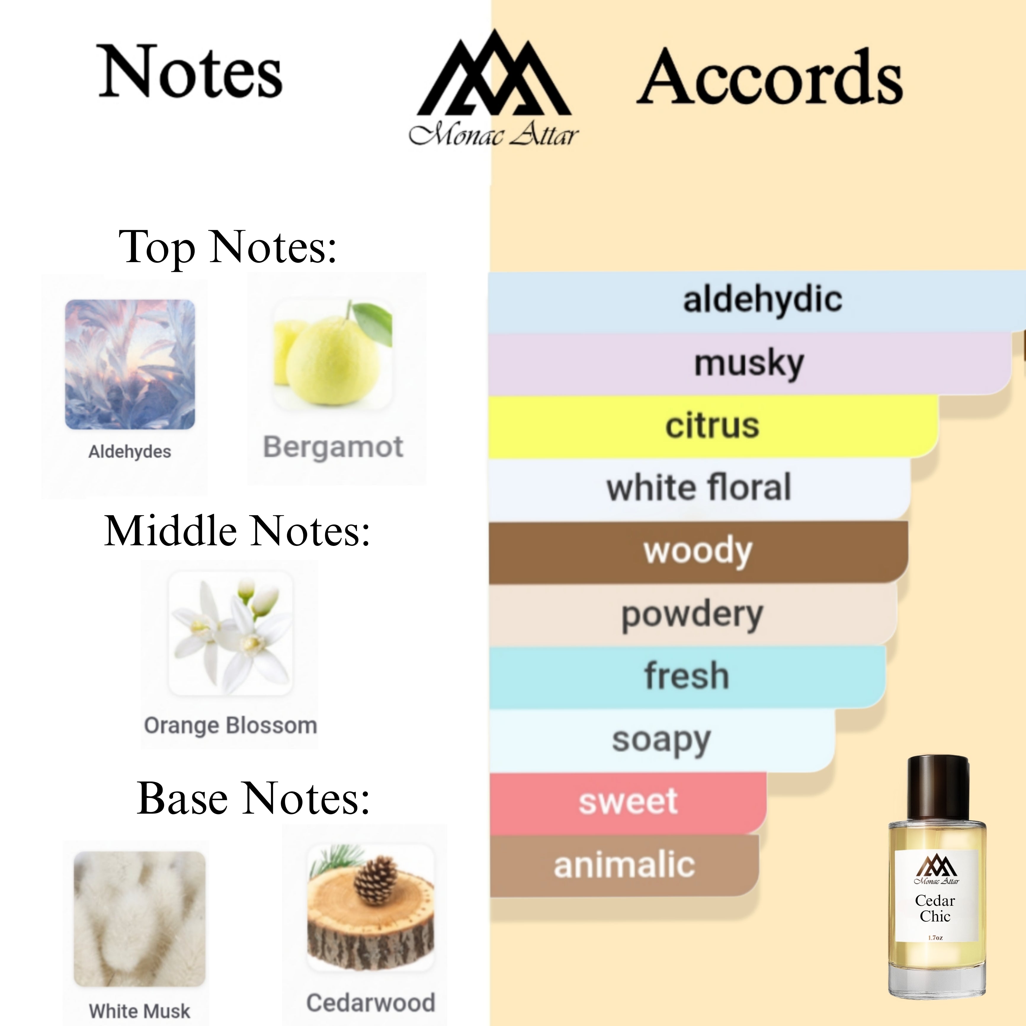 Fragrance notes of Cedar Chic- scent profile inspired by Cedar Chic