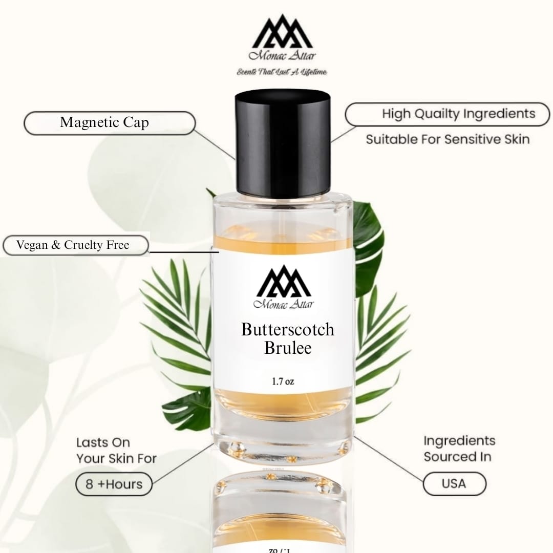 Butterscotch Brulee Gourmand Fragrance, Luxury Scents, rich, creamy, caramelized sugar, indulgent scent, magnetic cap, high quality, vegan and cruelty free