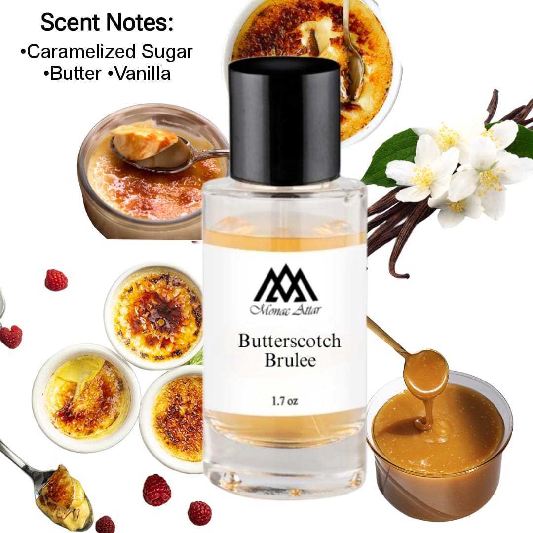 Butterscotch Brulee Gourmand Fragrance, Luxury Scents, rich, creamy, caramelized sugar, indulgent scent notes