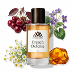Monac Altar French Defense perfume bottle with floral and fruit elements on a white background